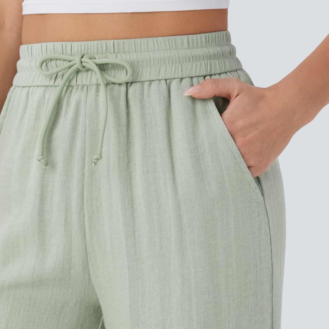 The Elodie Linen Wide-Leg Trouser in Sage Green