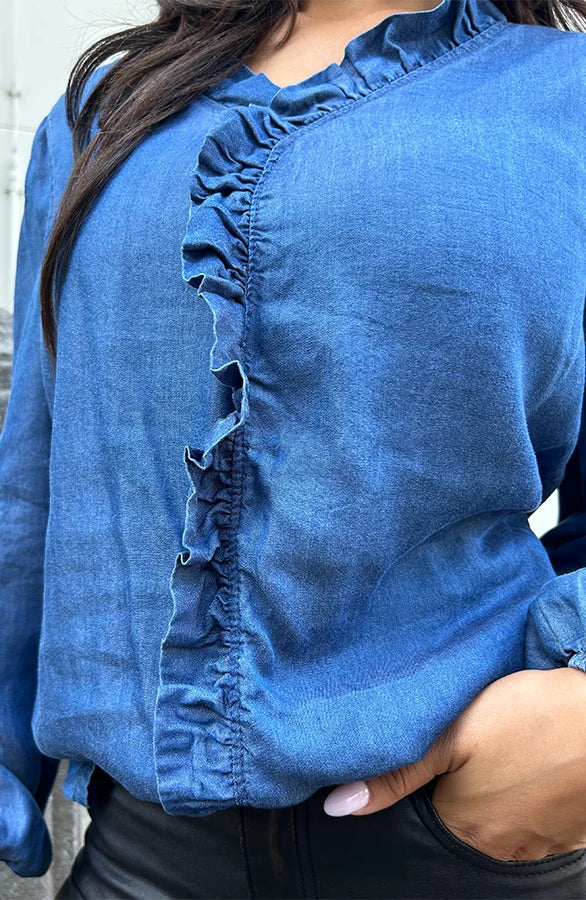 Van Laren | Elina Ruffle Denim Blouse