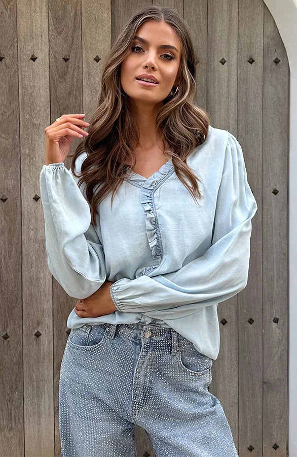 Van Laren | Elina Ruffle Denim Blouse