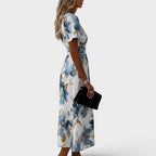 Elara | Floral Wrap Waist Midi Dress