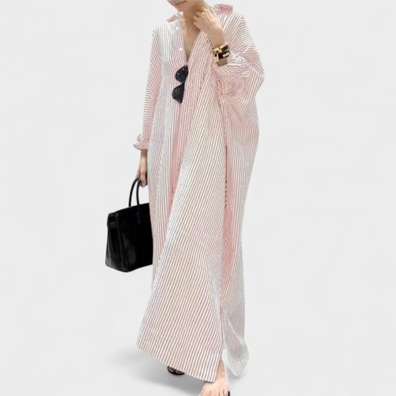 Elise | Striped Lapel Maxi Dress