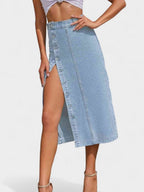 Elodie | Button-Front Cotton Blend Skirt