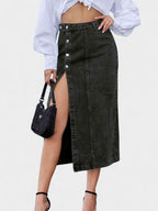 Elodie | Button-Front Cotton Blend Skirt