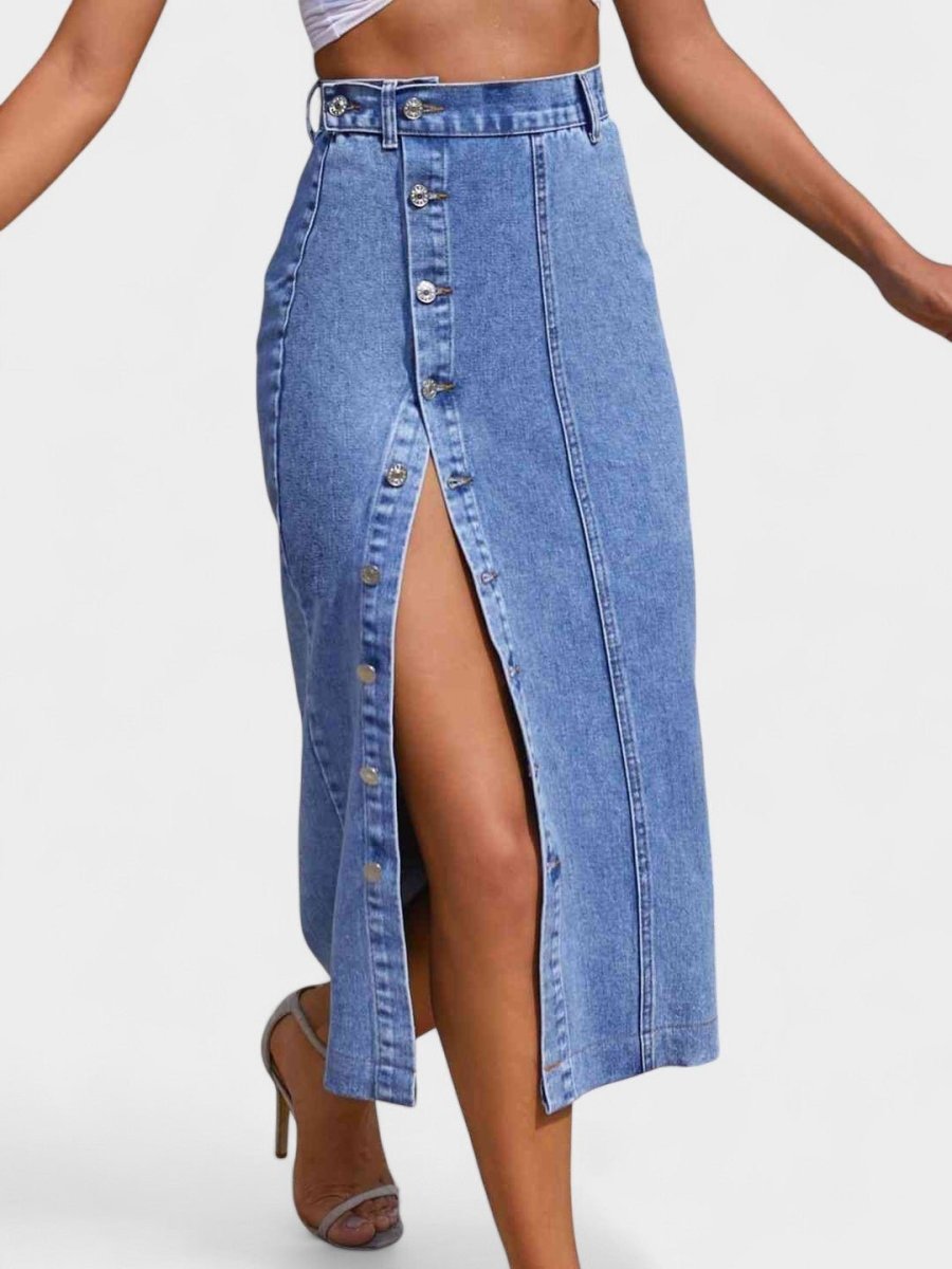 Elodie | Button-Front Cotton Blend Skirt
